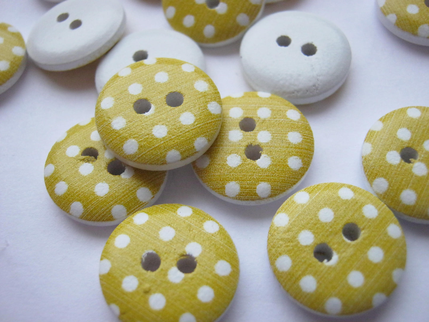 10 Yellow Spotty Buttons 15mm (5/8") Spotted Sewing Buttons for Girls Clothing and Crafts