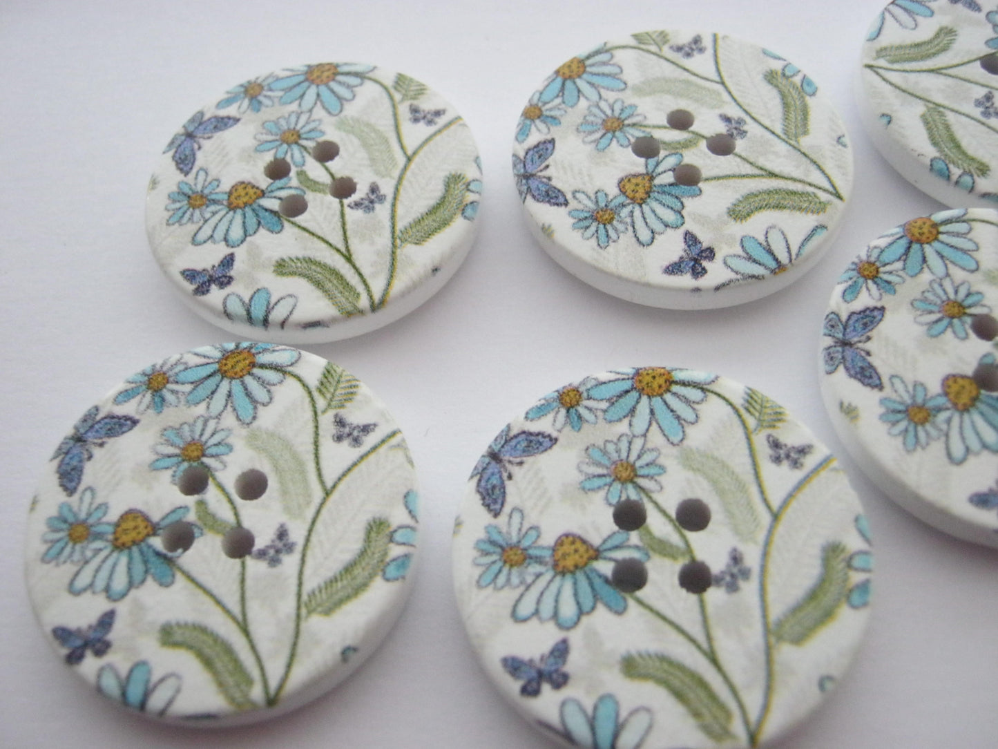 4 Blue Wild Flowers Buttons 30mm (1 1/8") Large Floral Spring Flowers Sewing Buttons for Knitting Crafts Focal Buttons Clothing Accessories