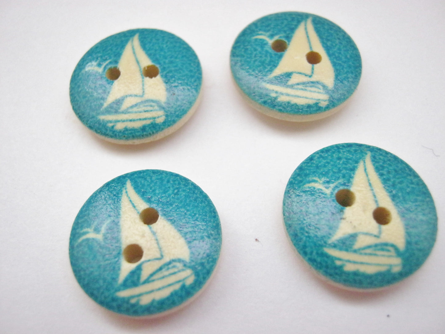 10 Blue Yacht Buttons 15mm (5/8") Wooden Blue Boat  Nautical Sewing Buttons for Clothing and Crafts