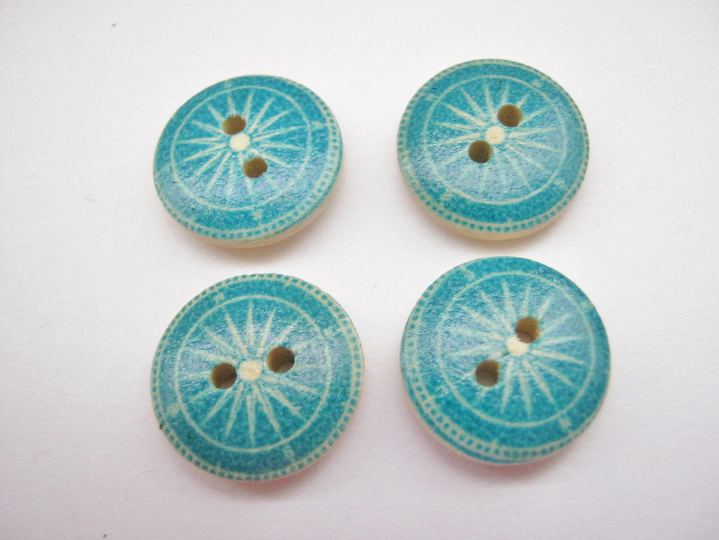 10 Blue Ship's Compass Buttons 15mm (5/8") Wooden Blue Nautical Sewing Buttons for Clothing and Crafts