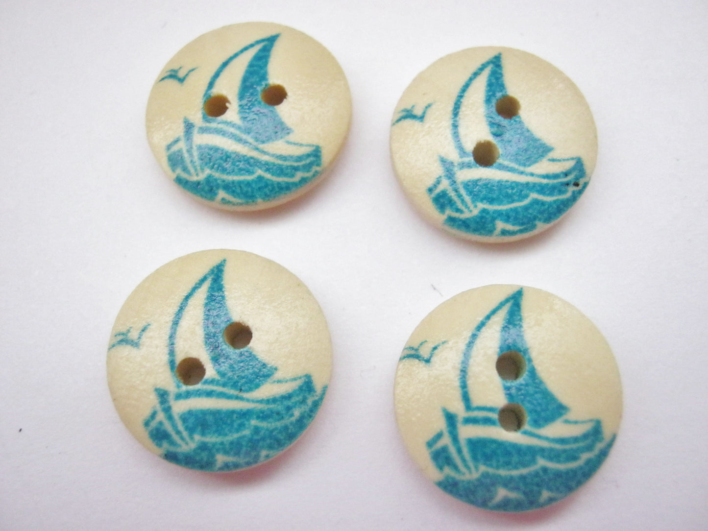 10 Blue Yacht Sewing Buttons 15mm (5/8") Wooden Blue Boat Nautical Buttons for Clothing and Crafts