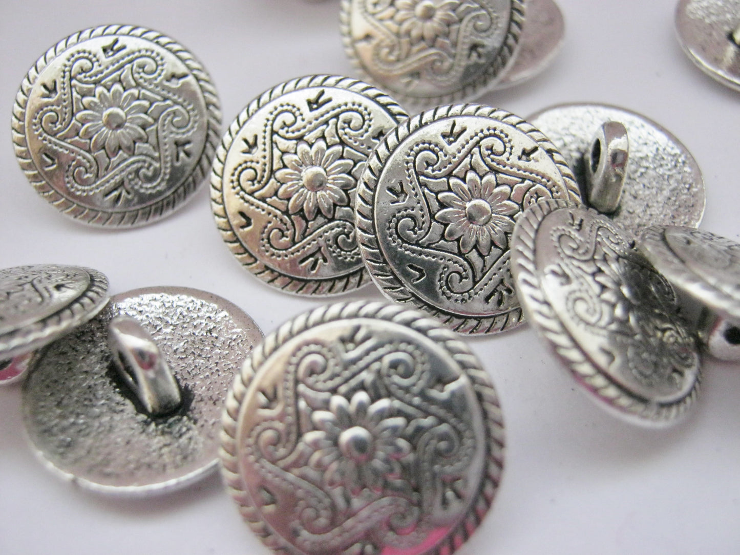 10 Silver Metal Shank Buttons 15mm (5/8") Silver Flower Buttons for Jackets, Cardigans, Shirts and Clothes Accessories