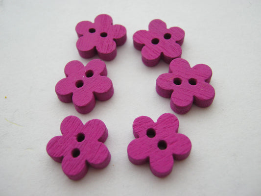 20 Small Cerise Pink Flower Buttons 10mm (3/8") Flower Shaped Wood Floral Buttons