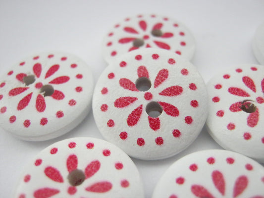 10 Red and White Snowflakes Buttons 15mm (5/8") Red Petal Festive Christmas Sewing Buttons