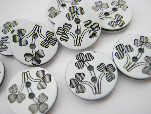 10 Black & White Flower Buttons 12mm (1/2") Small Floral Buttons for Ladies and Girls Clothing Blouses and Shirts